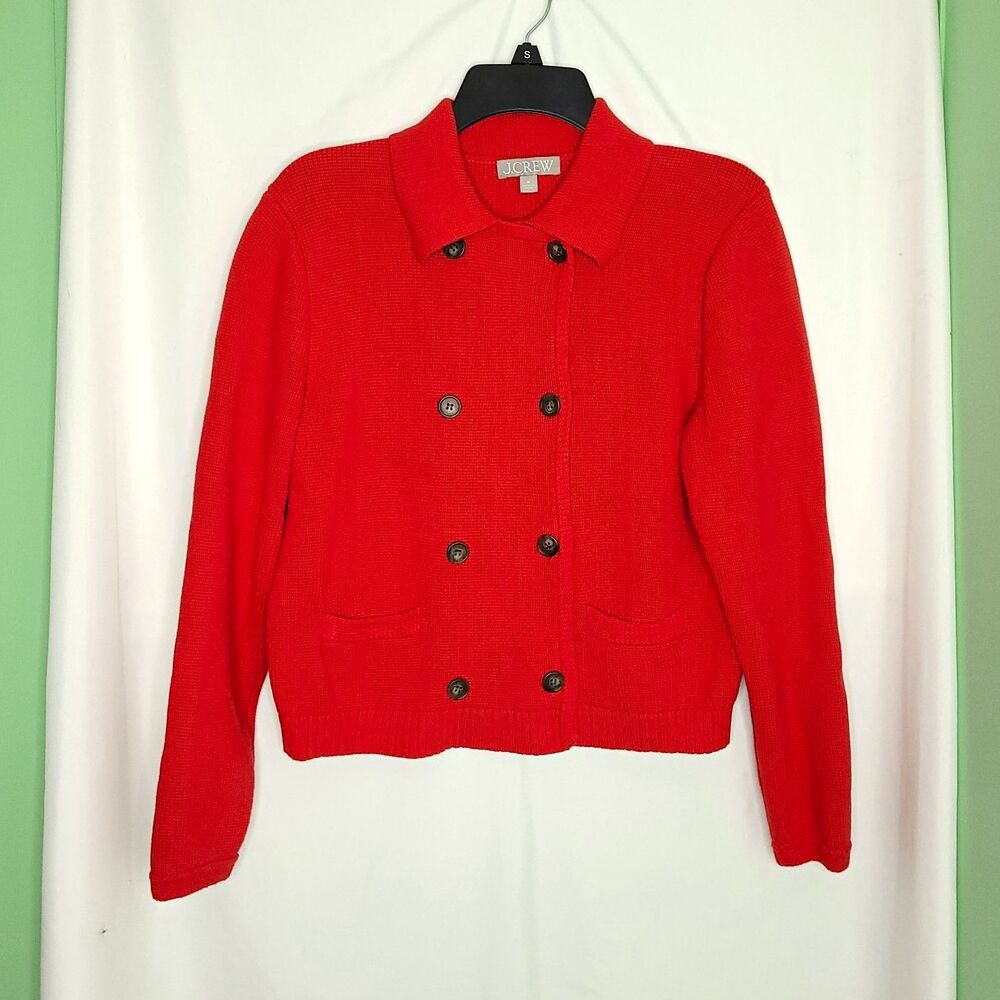 J.CREW Women's Marielle  Double Breasted Red Cardigan Jacket Preppy Academia M